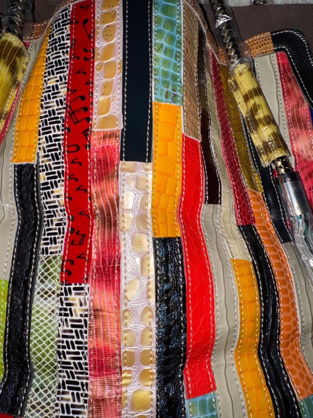 Multicolor Patchwork Oversized Patent Leather Tote Handbag Women's NWOT - Picture 5 of 15